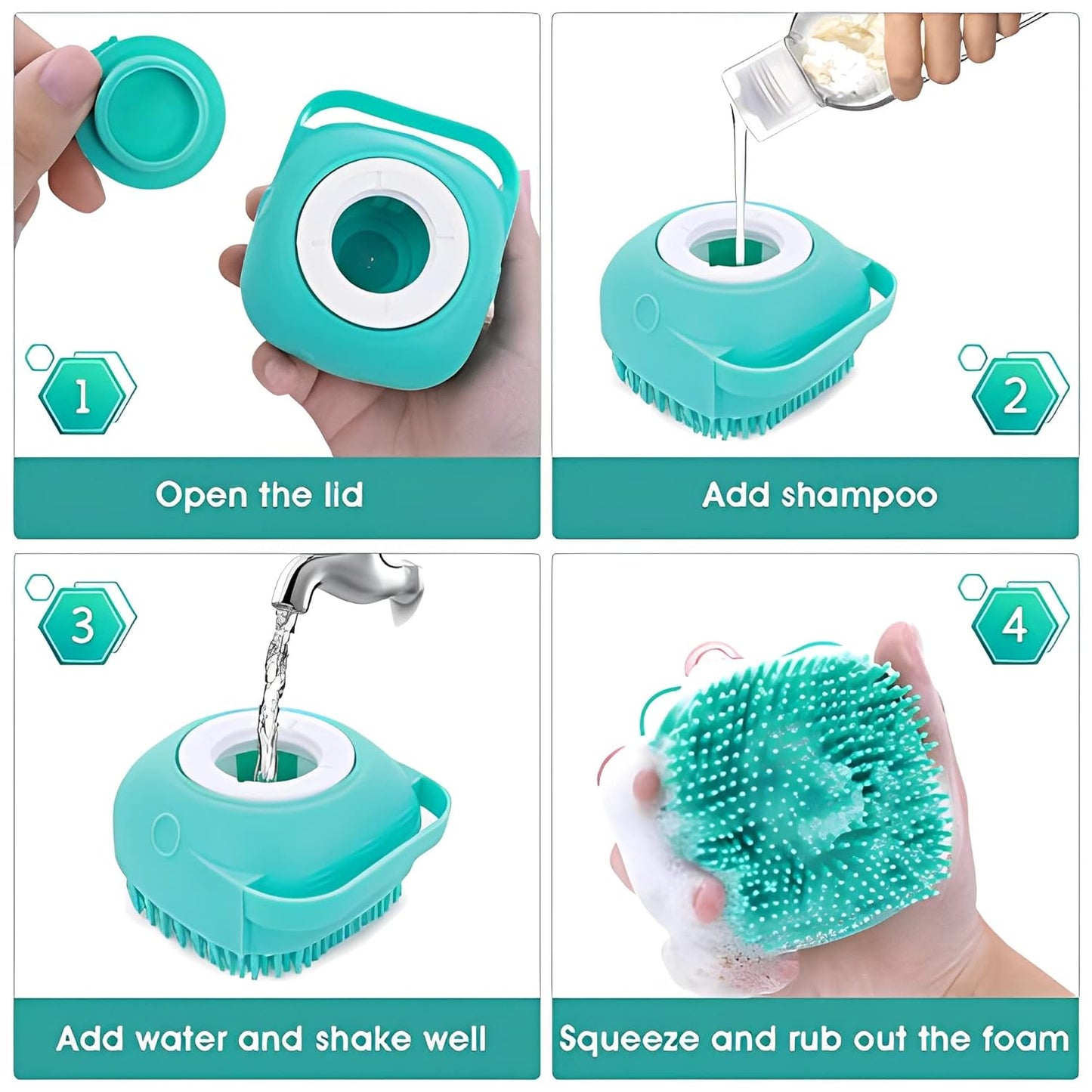 Brosse pour Chat et Chien - Brosse de Bain en Silicone avec Distributeur de Shampoing