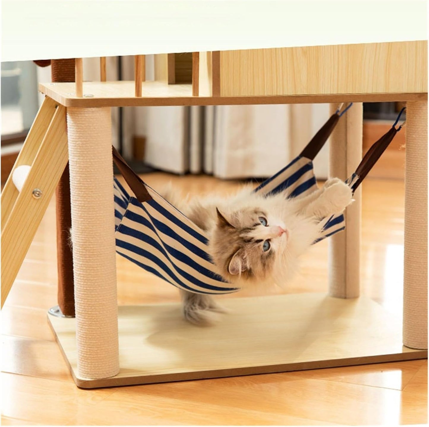 Wooden Cat Tree with House, Hammock & Sisal Scratching Post