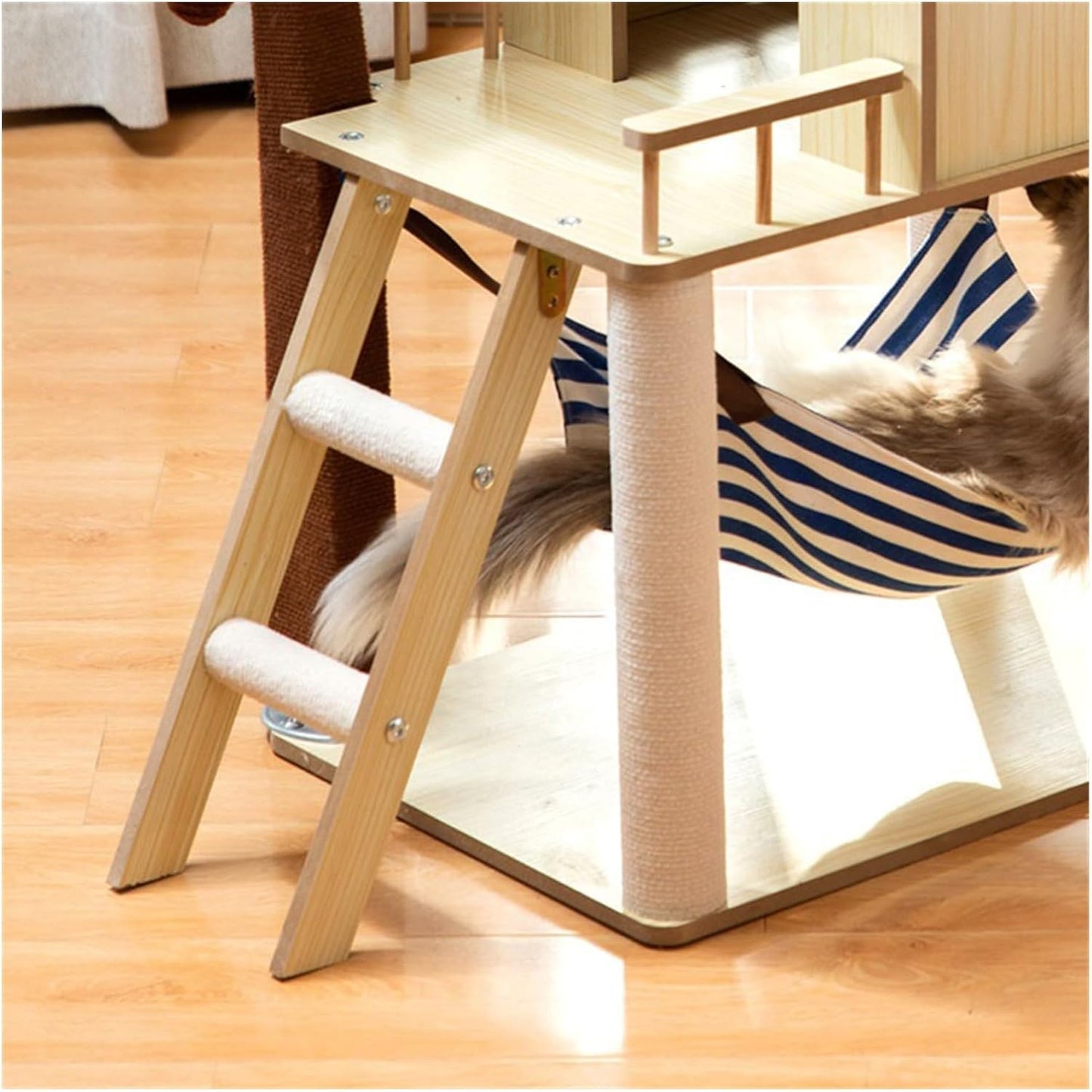 Wooden Cat Tree with House, Hammock & Sisal Scratching Post