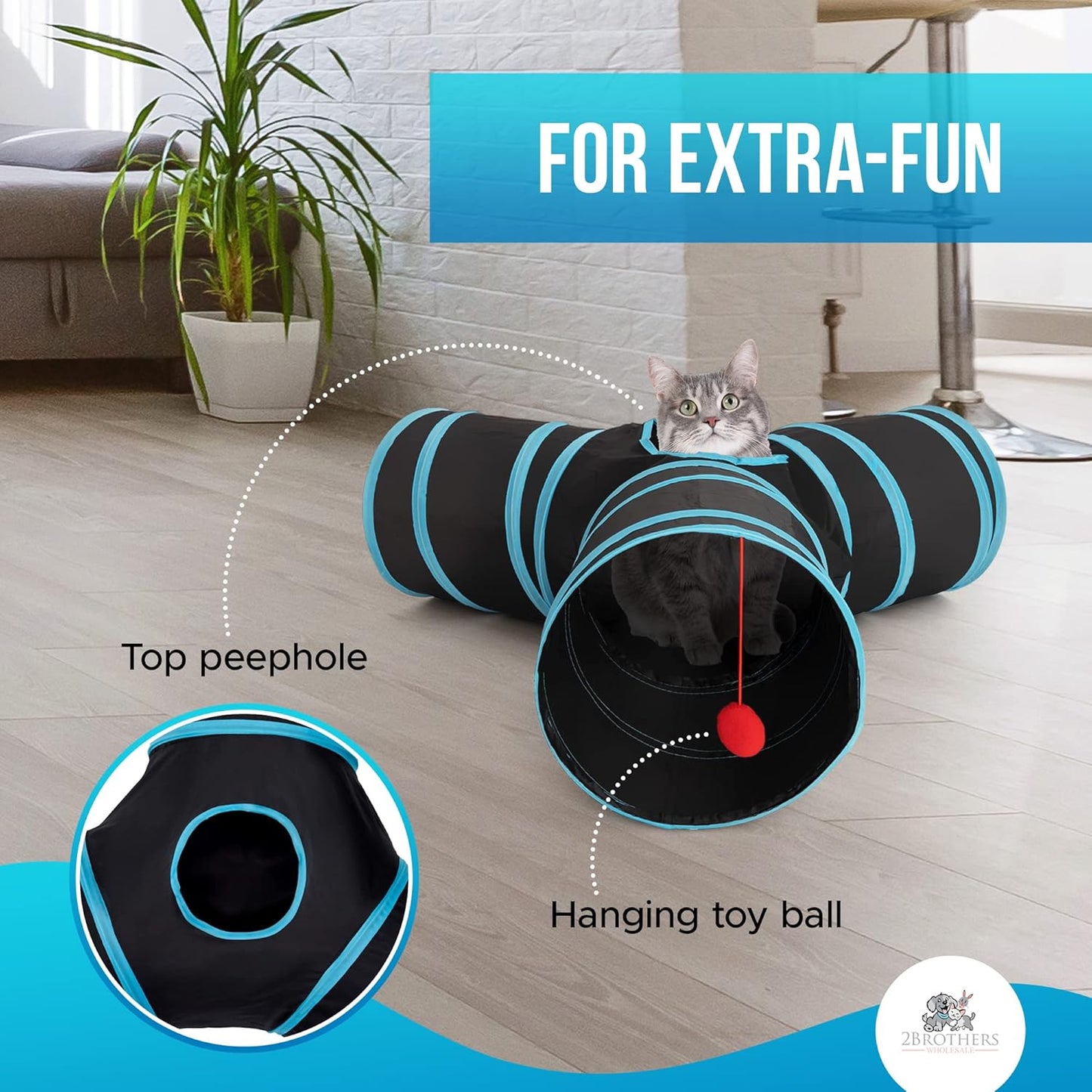 Tunnel pliable à 3 voies pour chat – Tube de jeu interactif avec jouet à balle suspendu