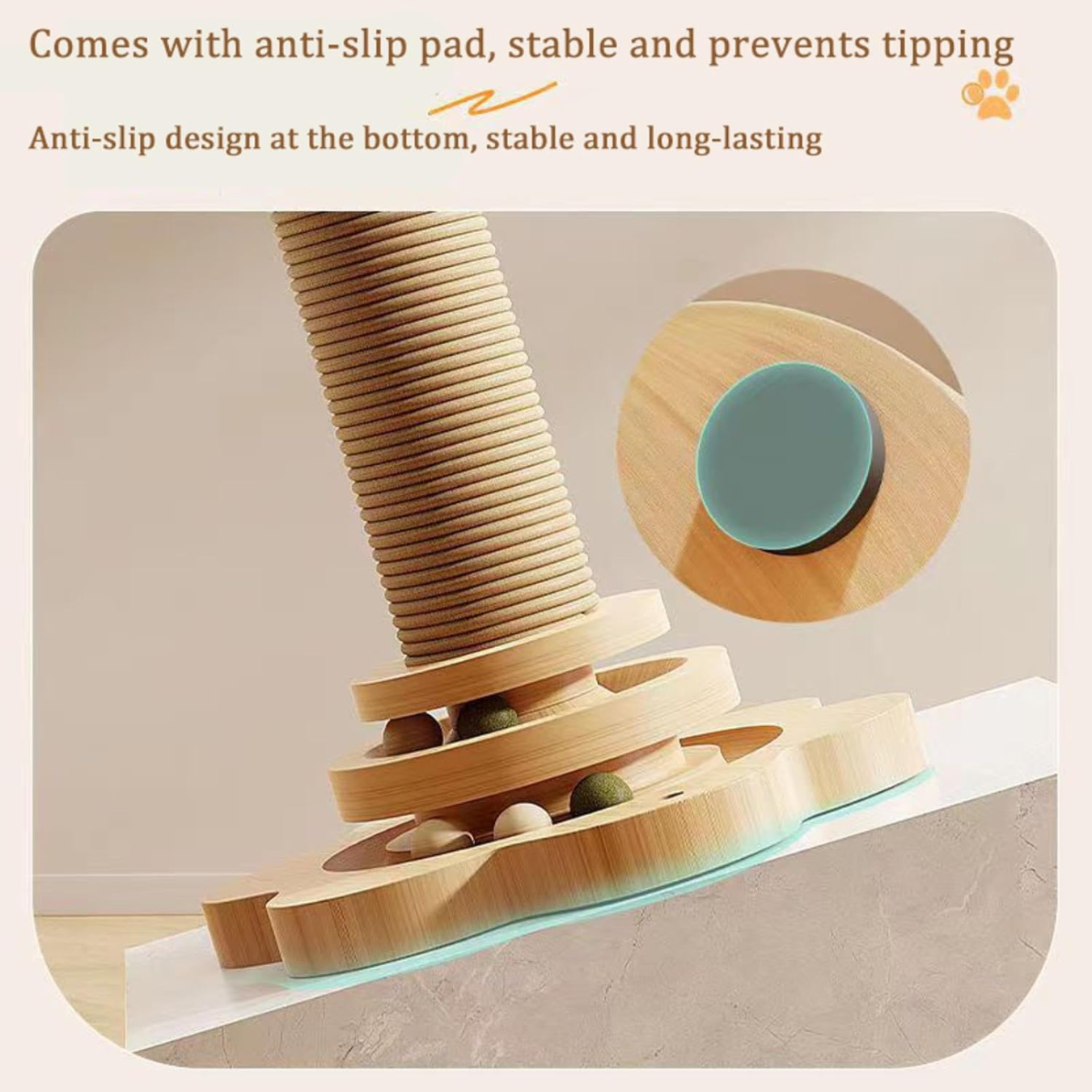 Jouet pour chat en bois avec griffoir en sisal et plateau tournant