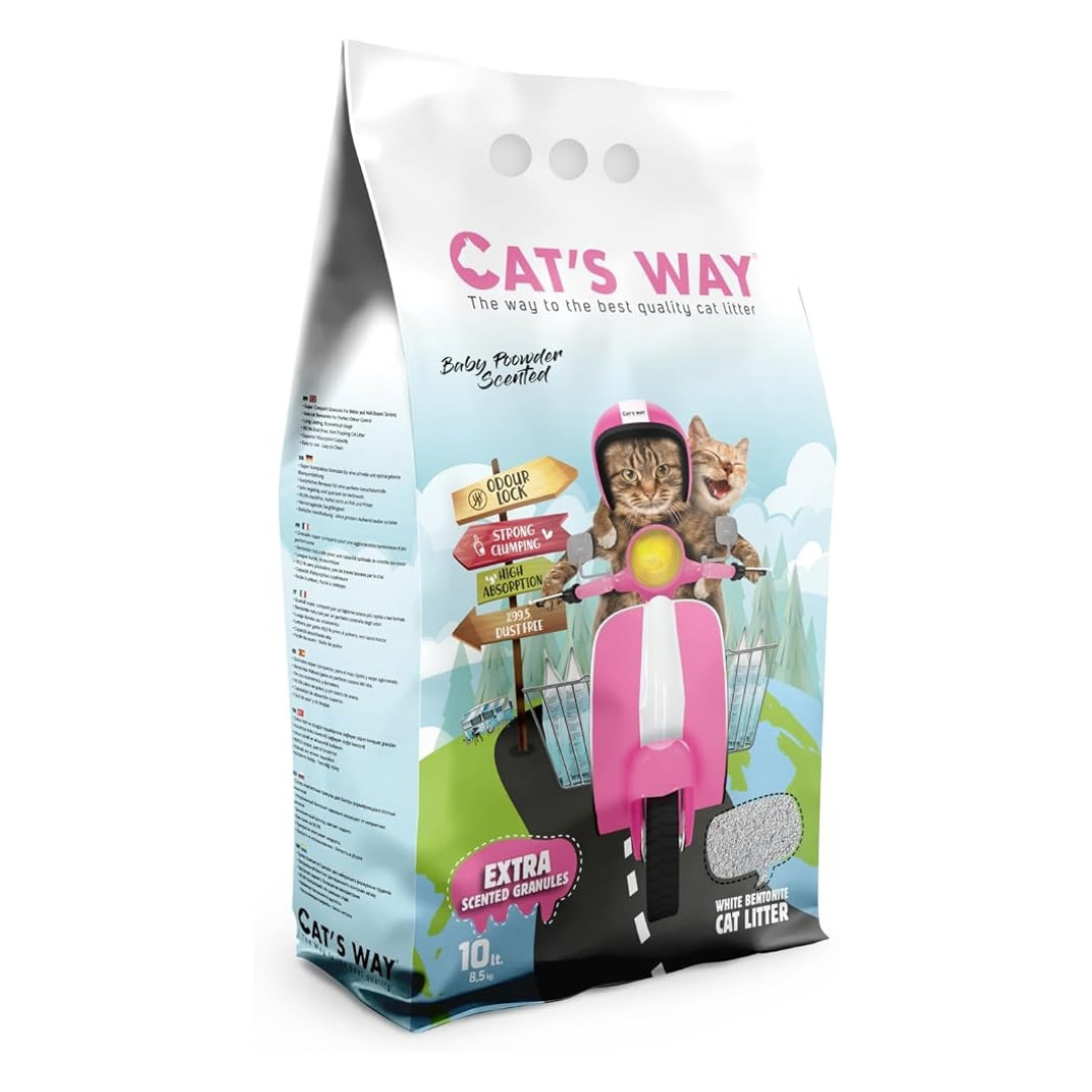 Litière pour chat Cat’s Way bentonite blanche 18 L– Parfum bébé, Aloe Vera & Savon de Marseille