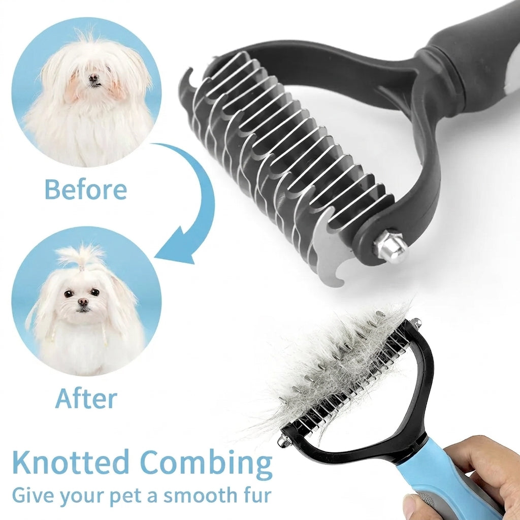 Pet Grooming Brush - Double Sided Shedding & Dematting Undercoat Rake