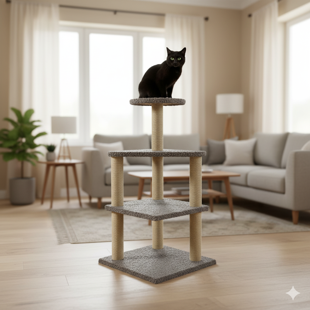 Arbre à chat à plusieurs niveaux avec lit supérieur en peluche