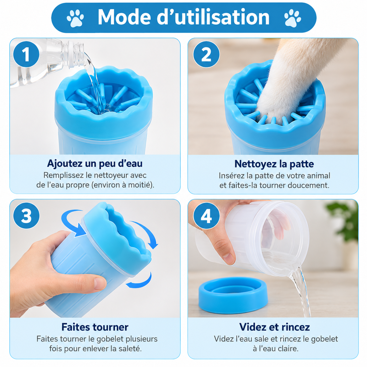 Nettoyeur de Pattes pour Chien avec Brosses en Silicone