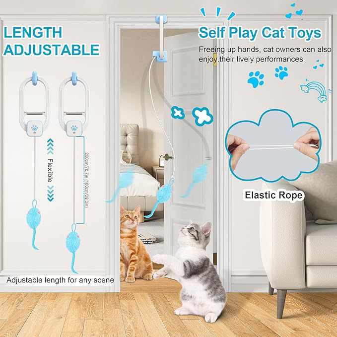 USB Rechargeable Hanging Cat Toy with Retractable Mouse