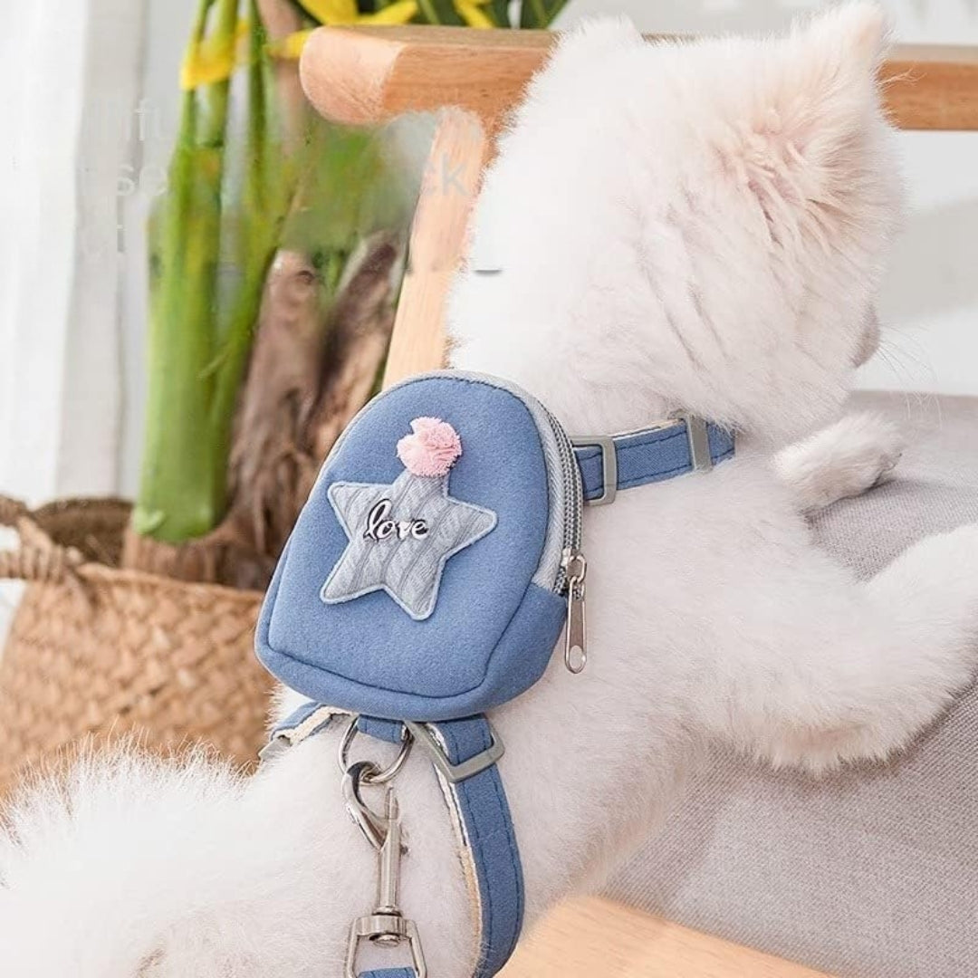 Pet Harness with Backpack & Leash – Adjustable No-Pull Vest