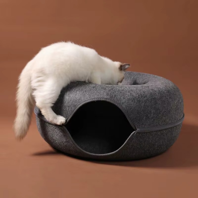 Lit tunnel pour chat – Niche en forme de donut résistante aux rayures, pliable et lavable