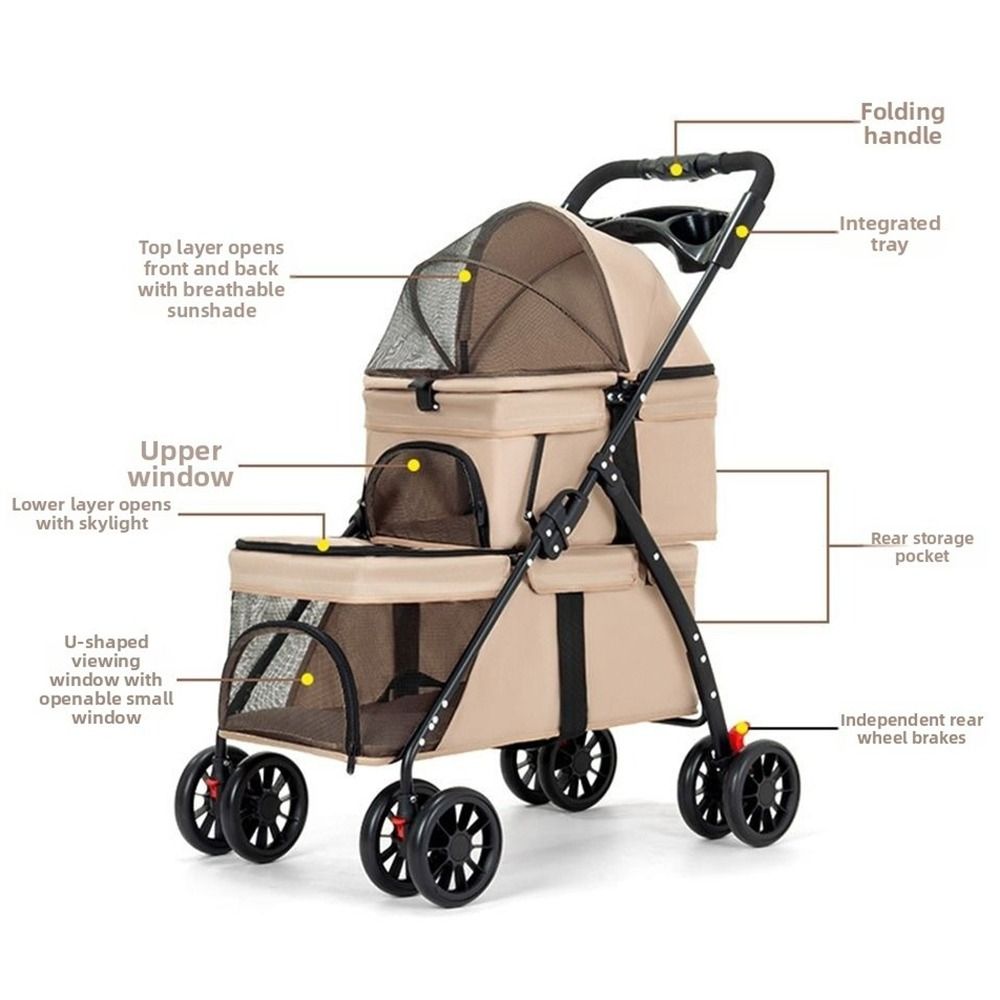 Double Pet Stroller for Dogs & Cats – 2-Level Foldable Design