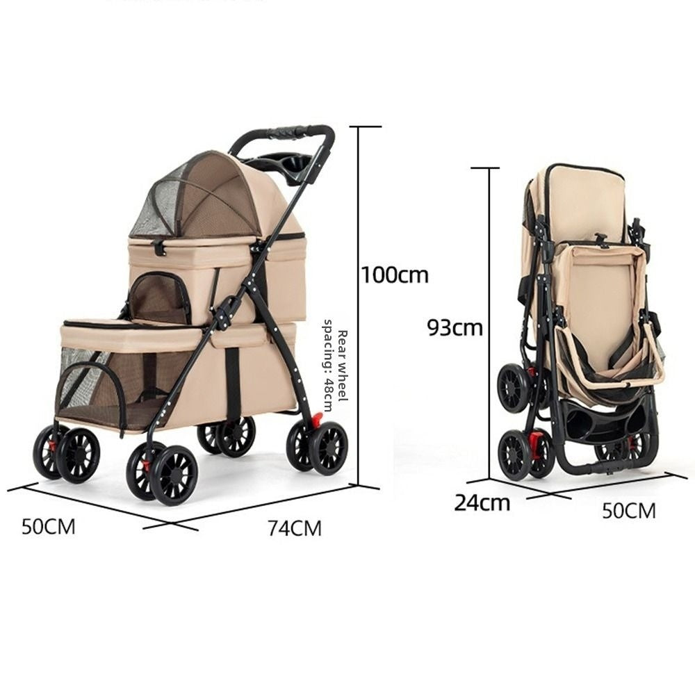 Double Pet Stroller for Dogs & Cats – 2-Level Foldable Design