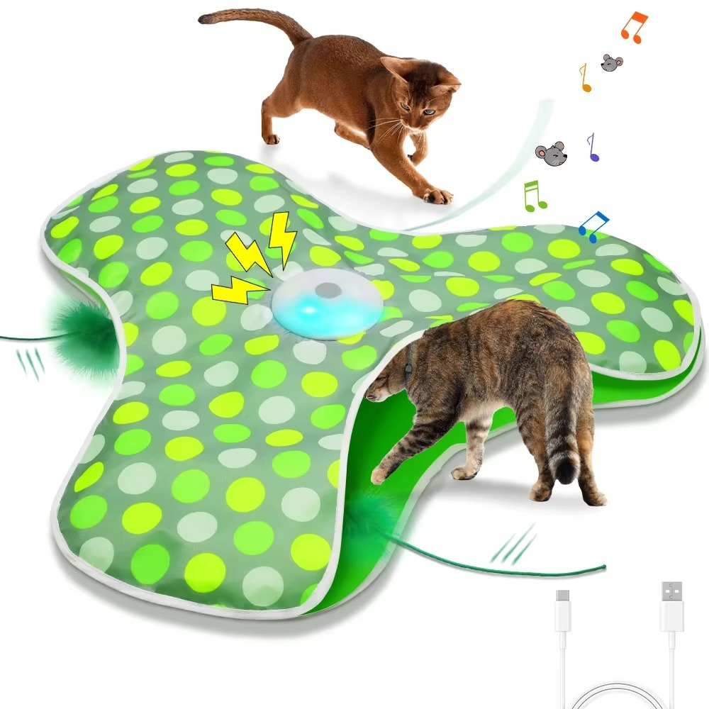 Jouet Interactif Rechargeable pour Chat avec Plume et Son de Souris