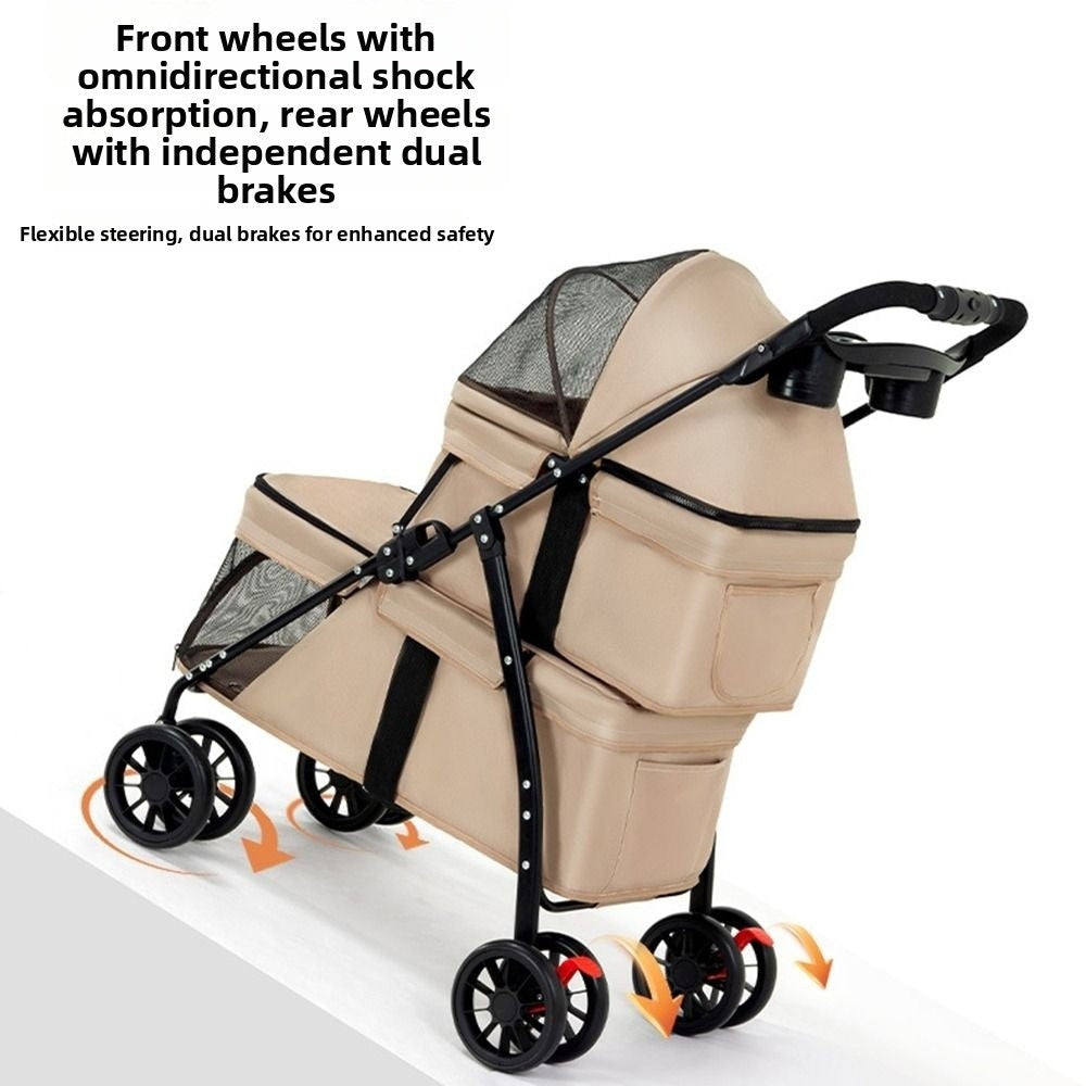 Double Pet Stroller for Dogs & Cats – 2-Level Foldable Design