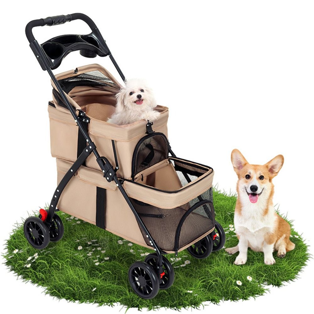 Double Pet Stroller for Dogs & Cats – 2-Level Foldable Design