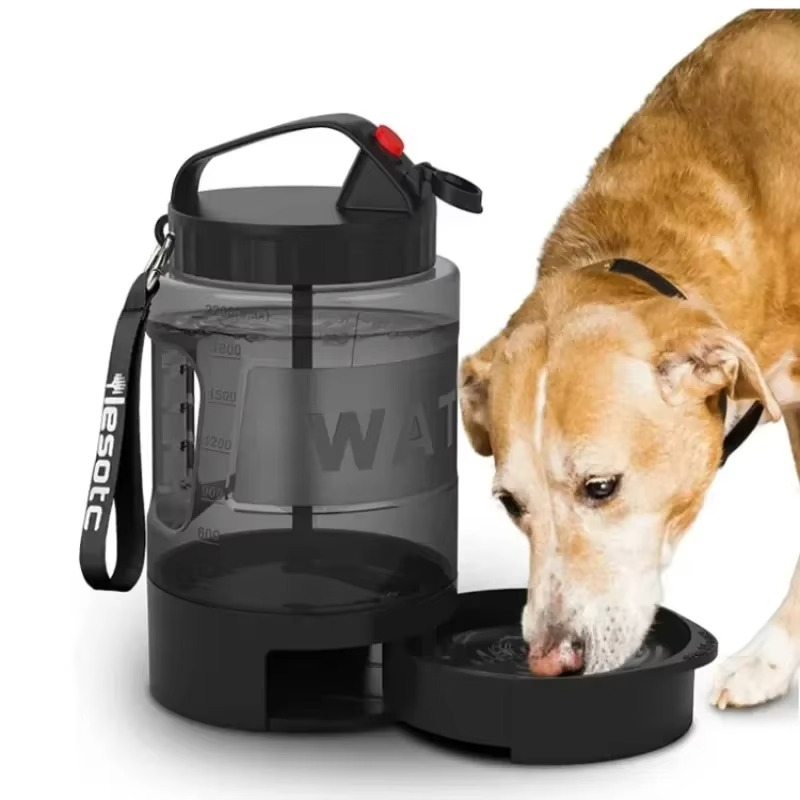 Grande Bouteille d’Eau pour Chien 2,2 L – Distributeur Portable avec Gamelle Intégrée