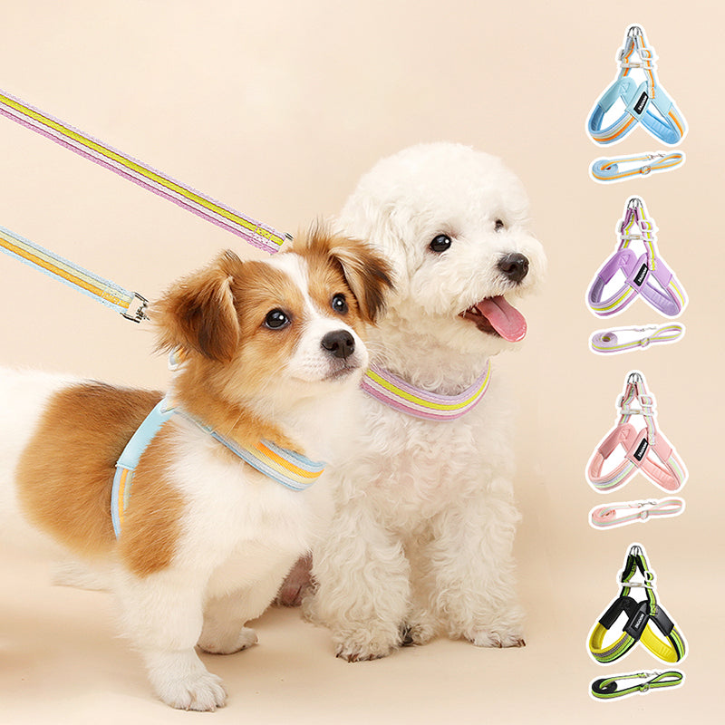 Soft Dog Harness & Leash Set – Adjustable Padded for Dogs & Cats