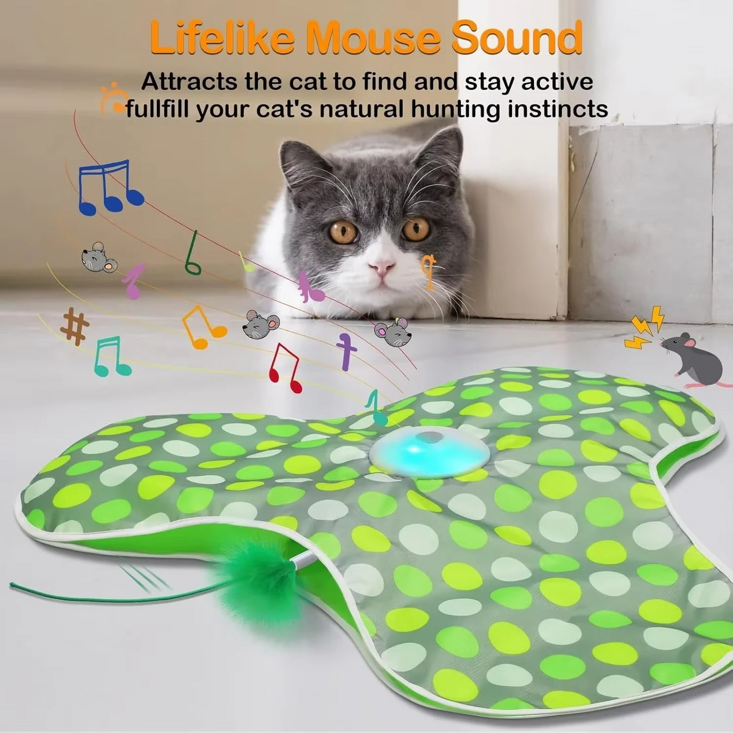 Jouet Interactif Rechargeable pour Chat avec Plume et Son de Souris