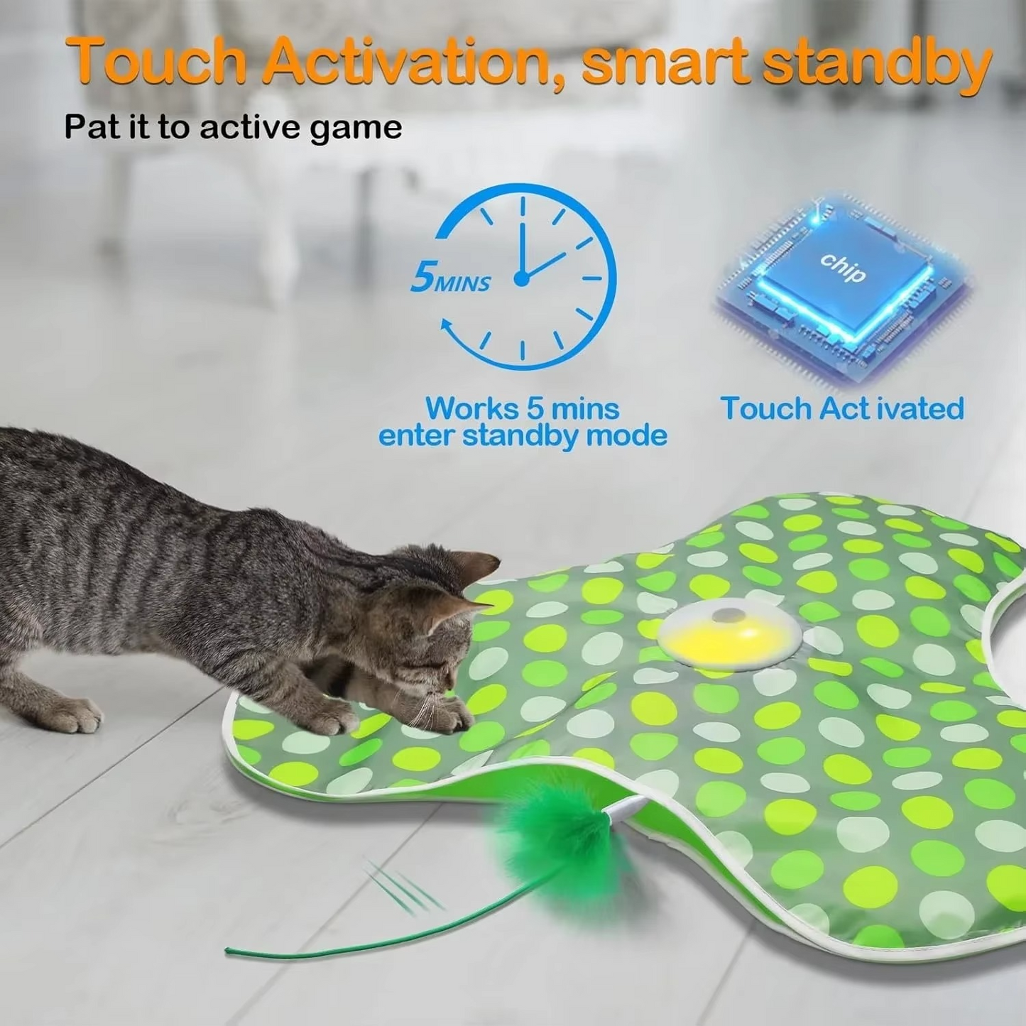 Jouet Interactif Rechargeable pour Chat avec Plume et Son de Souris