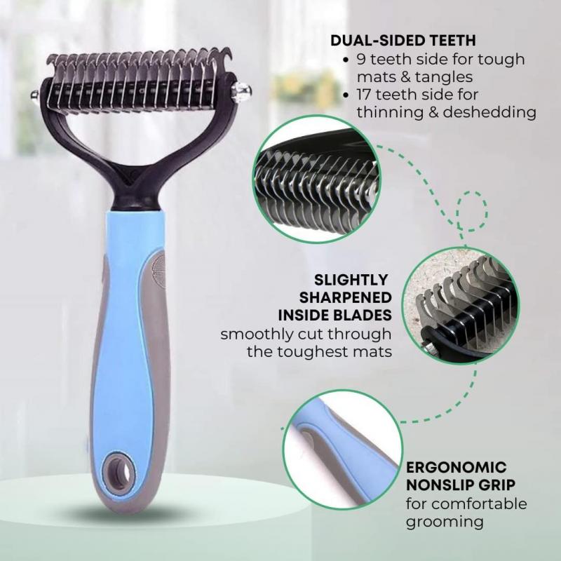 Pet Grooming Brush - Double Sided Shedding & Dematting Undercoat Rake