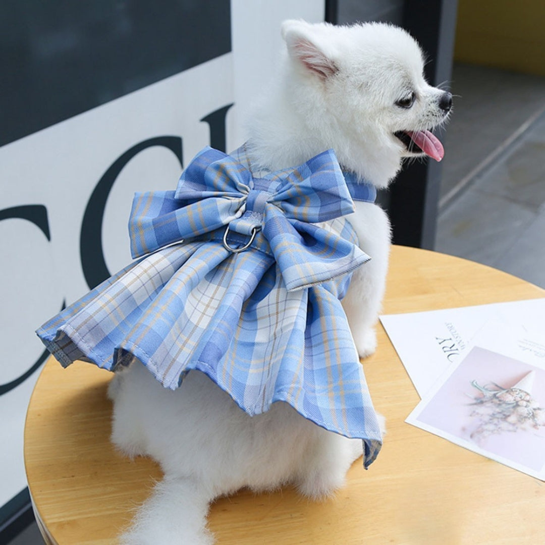 Plaid Dog Dress Harness with Bow – Adjustable & Breathable