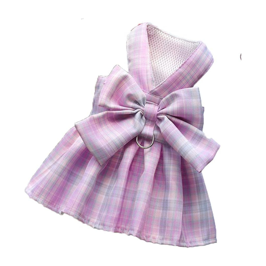 Plaid Dog Dress Harness with Bow – Adjustable & Breathable