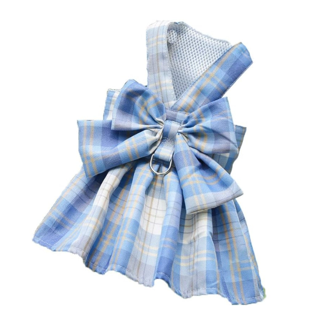 Plaid Dog Dress Harness with Bow – Adjustable & Breathable