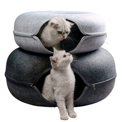 Lit tunnel pour chat – Niche en forme de donut résistante aux rayures, pliable et lavable