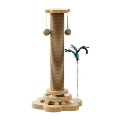Jouet pour chat en bois avec griffoir en sisal et plateau tournant