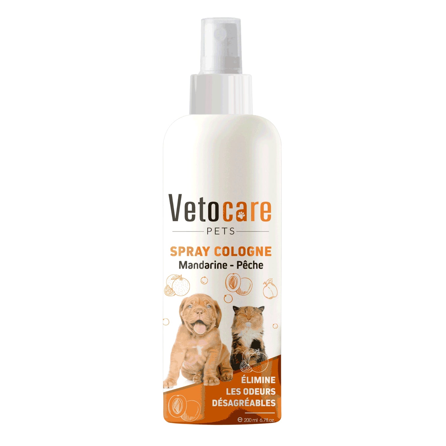 Eau de Cologne en spray 200 ml – Vetocare Pets (Pêche / Vanille / Pomme)