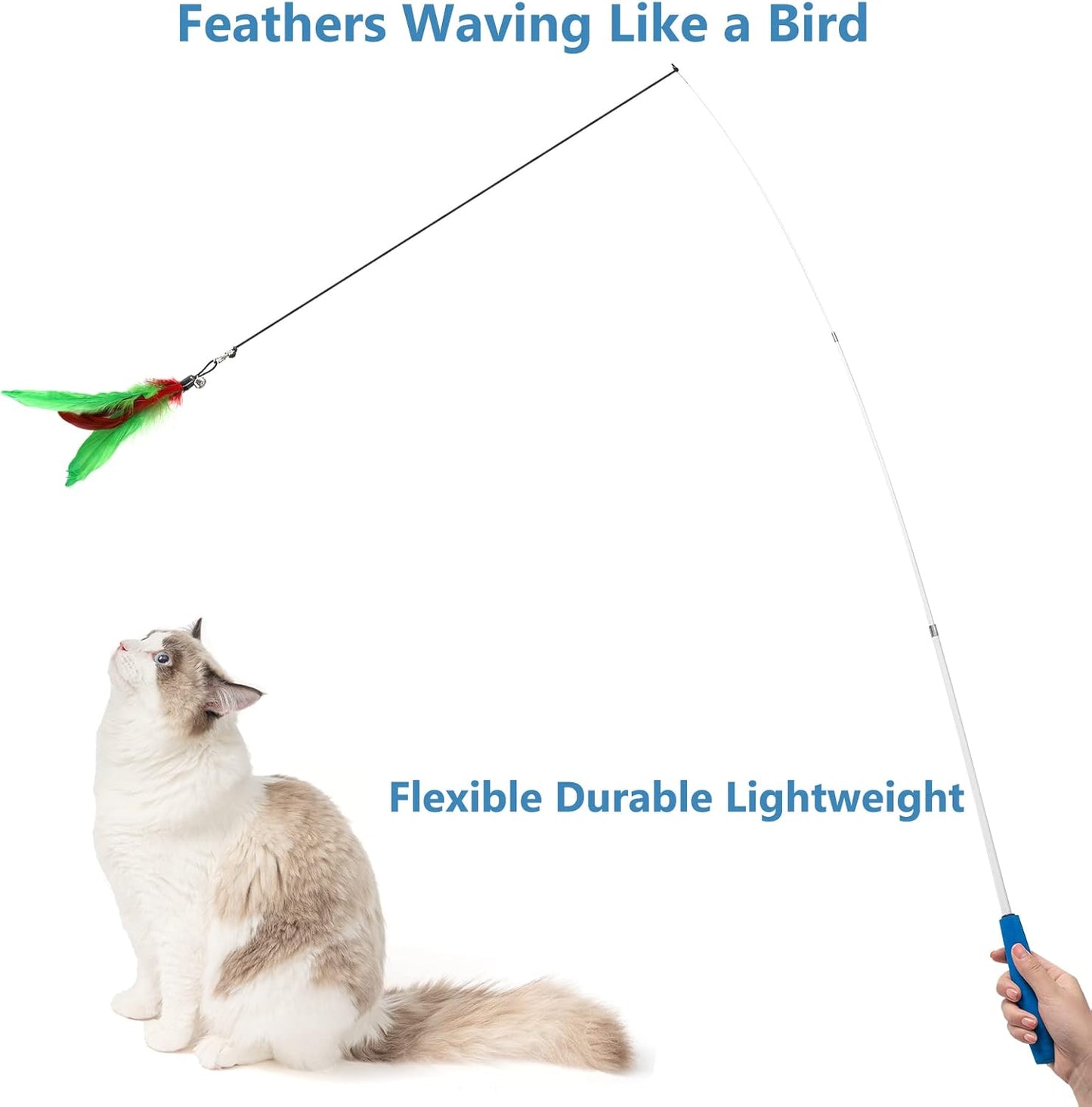 Jouet interactif pour chat avec tige télescopique et 3 plumes
