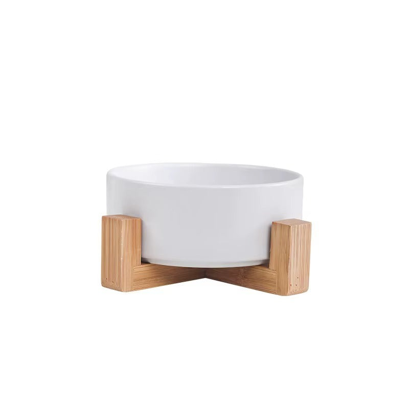 Ceramic Pet Bowl with Wooden Stand – Elevated Feeding Bowl