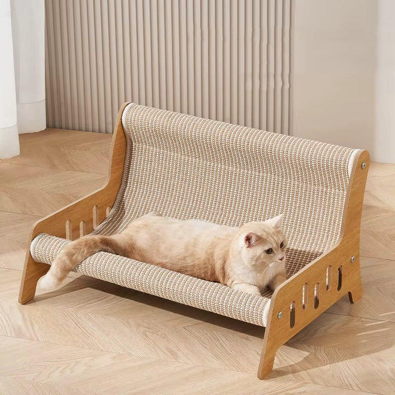 Cat Scratching Bed Sofa – Wooden Frame Lounge with Sisal Surface