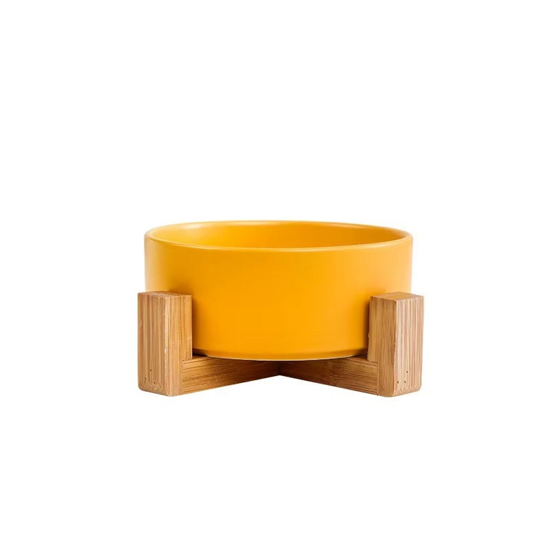 Ceramic Pet Bowl with Wooden Stand – Elevated Feeding Bowl