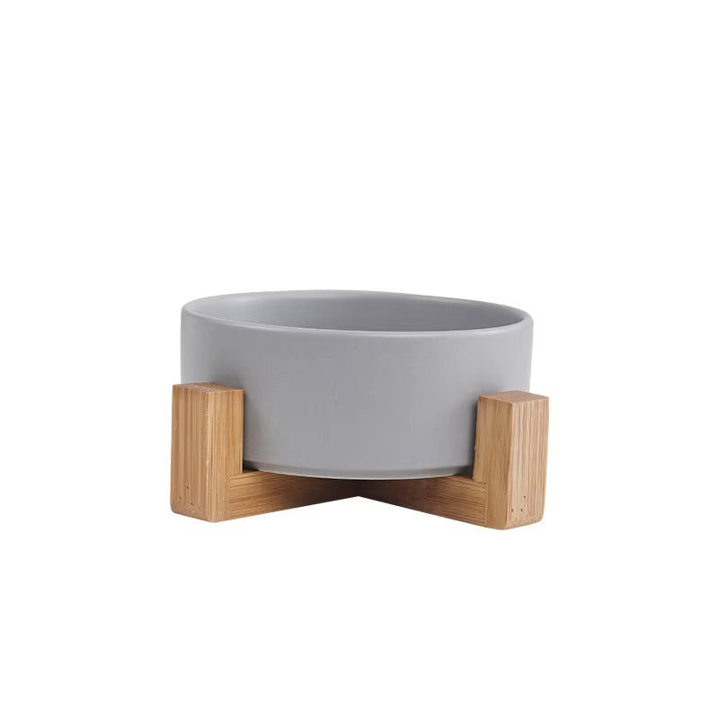 Ceramic Pet Bowl with Wooden Stand – Elevated Feeding Bowl