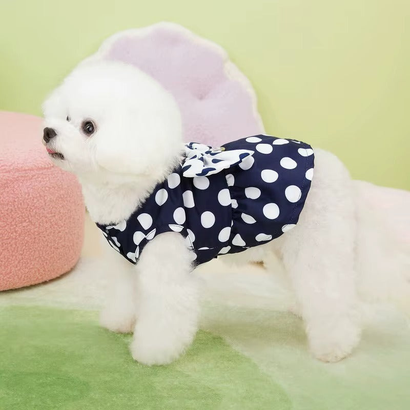 Polka Dot Dog Dress with Harness – Bow Summer Outfit for Small Dogs