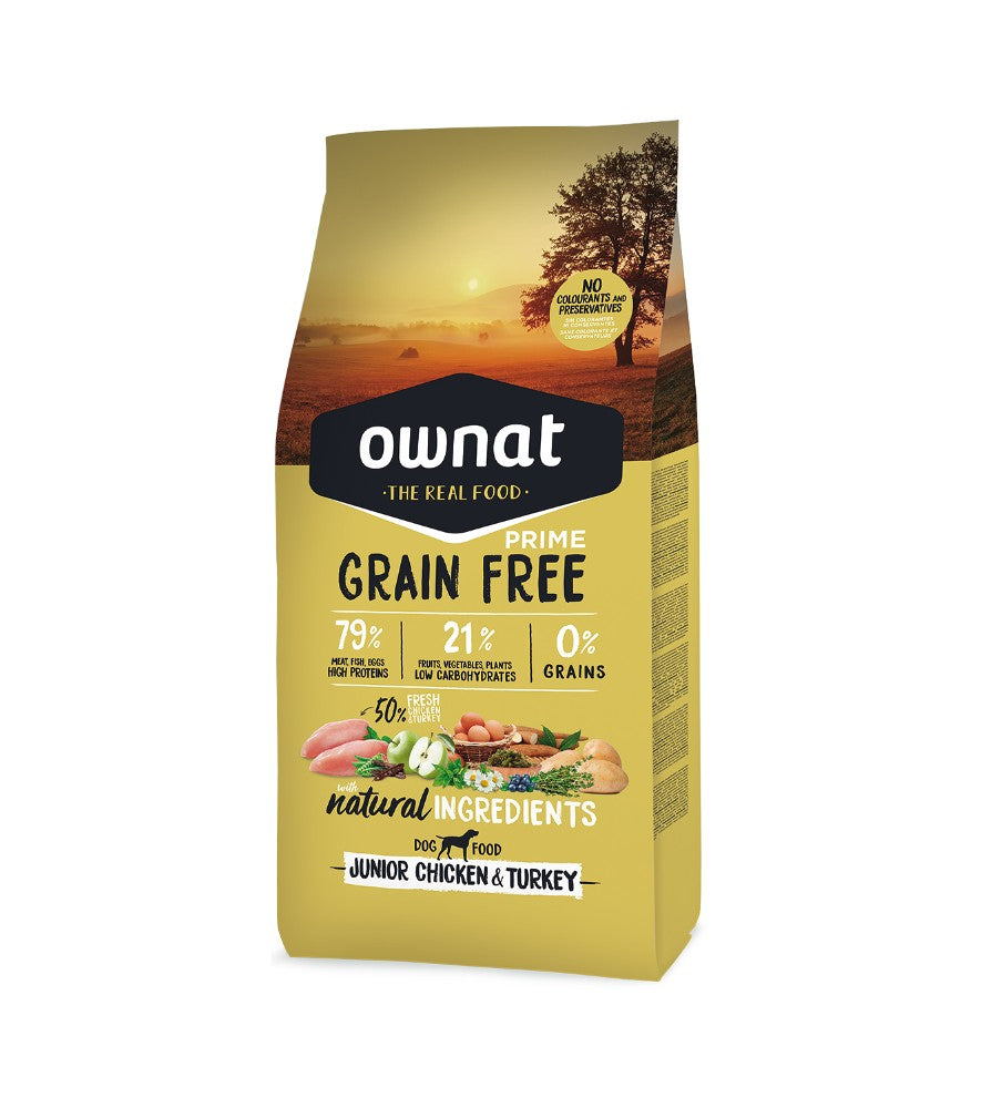 Ownat GF Prime Junior Croquettes pour Chien- Poulet et dinde frais (12 kg)