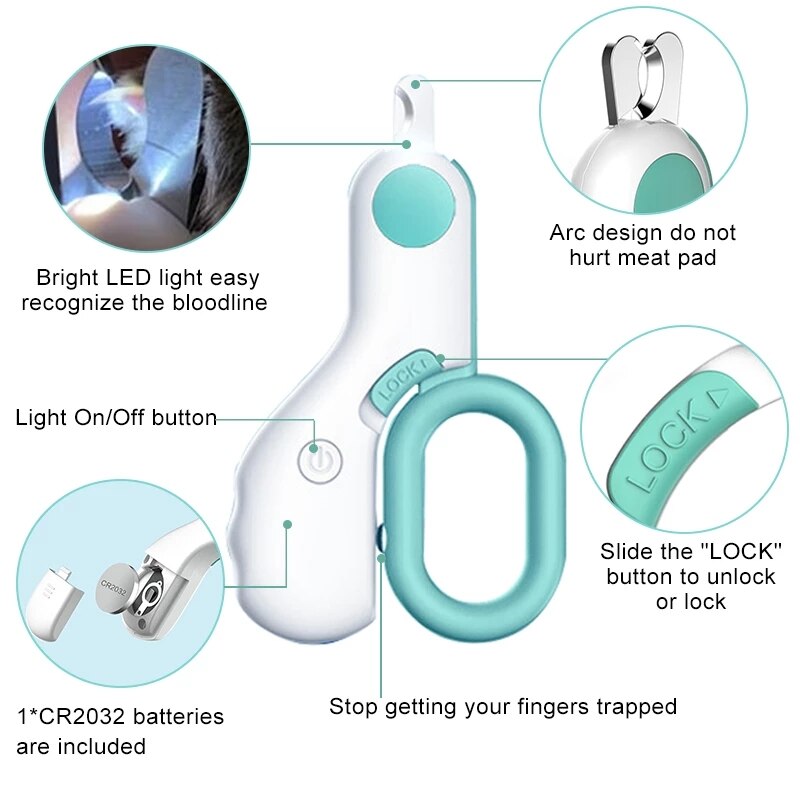 Coupe-ongles pour animaux de compagnie avec lumière LED intégrée