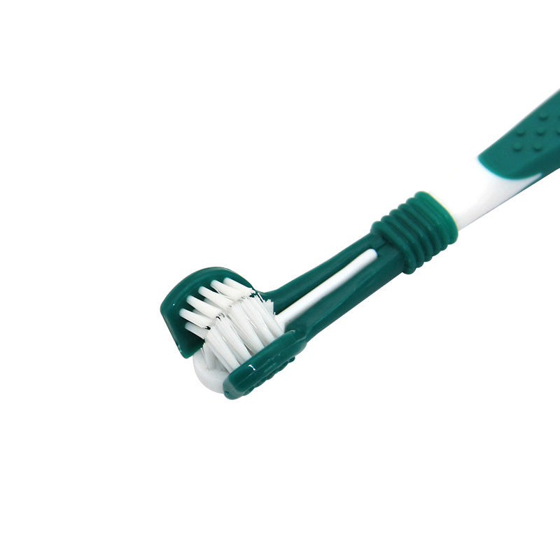 Brosse à dents à trois têtes pour animaux de compagnie – Nettoyage des dents multi-angles pour chiens et chats