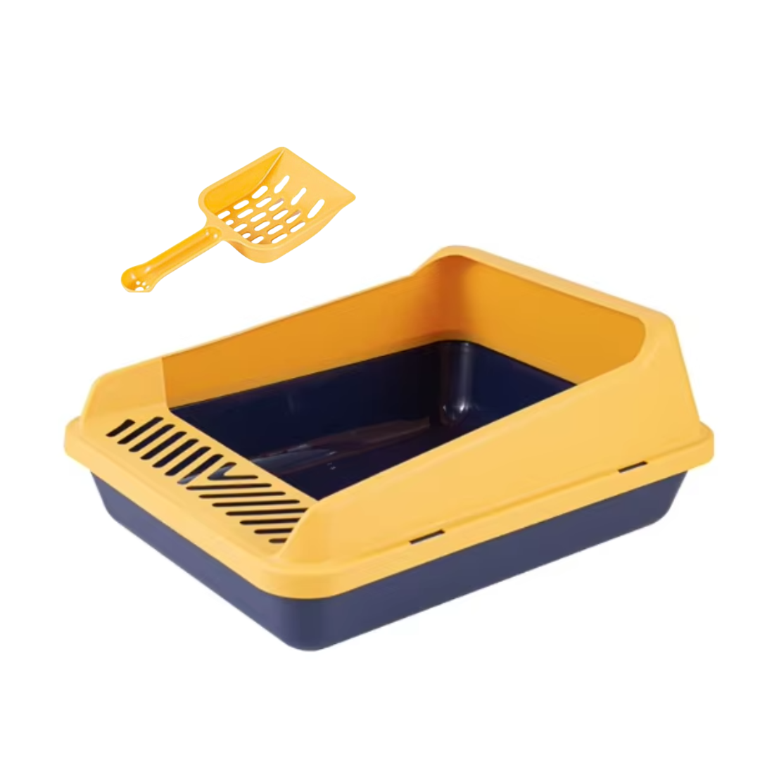 Bac à Litière Ouvert pour Chat – Bords Hauts & Pelle Incluse