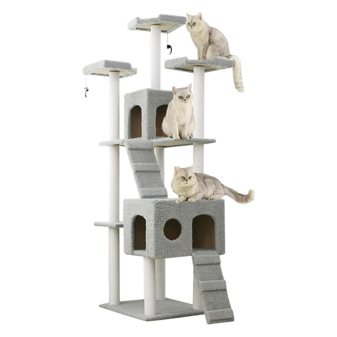 Arbre à Chat 185 cm – Tour Multi-Niveaux en Bois & Rotin