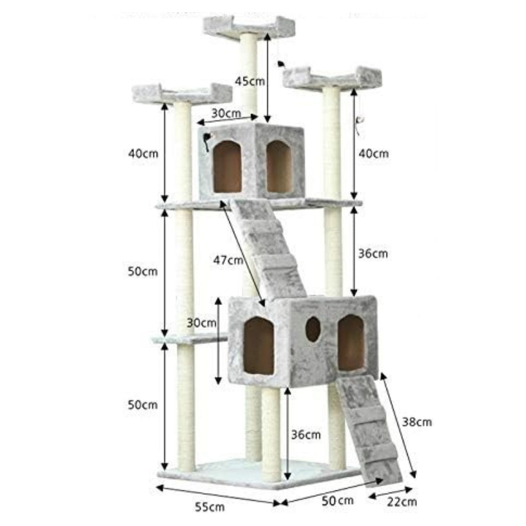 Arbre à Chat 185 cm – Tour Multi-Niveaux en Bois & Rotin
