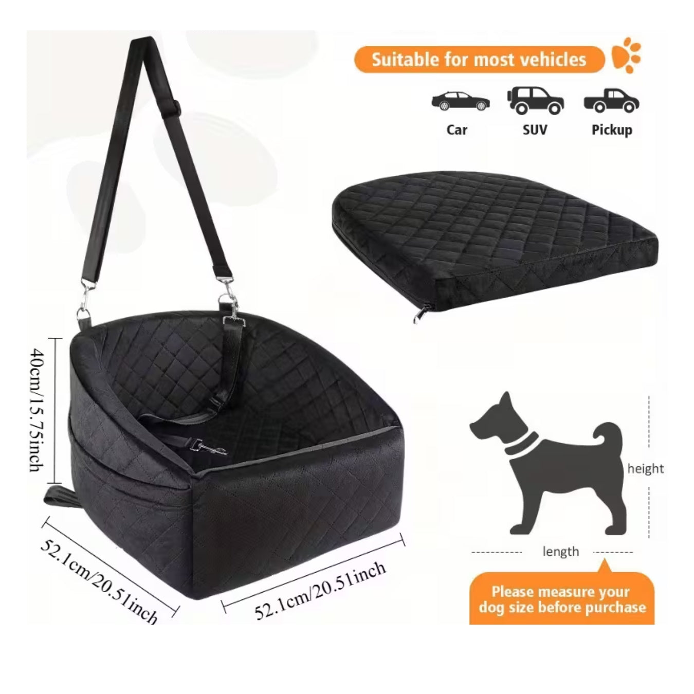 Siège Auto pour Chien – Lit Rehausseur Lavable pour Petits Animaux
