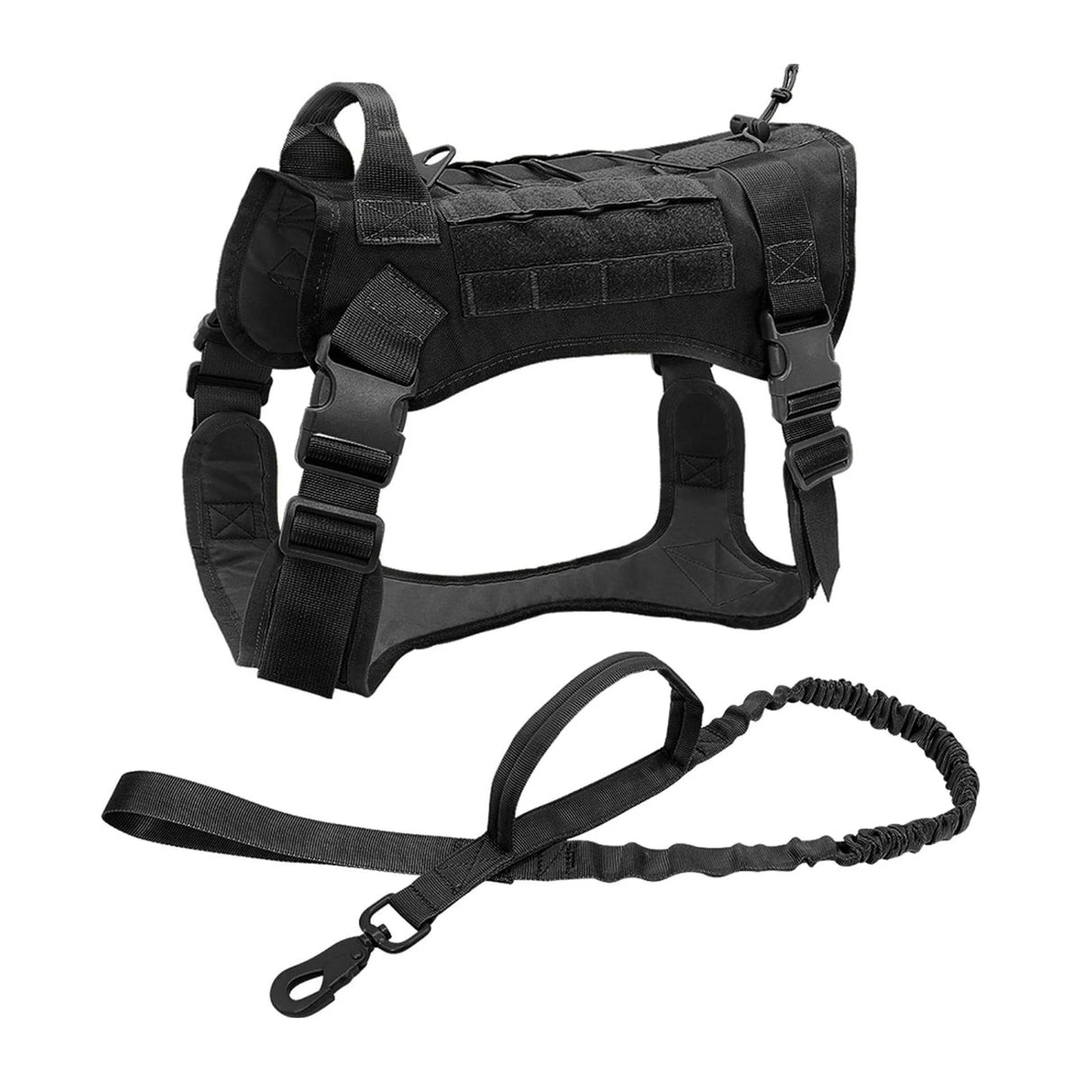 Tactical Dog Harness with Shock-Absorbing Leash – Set