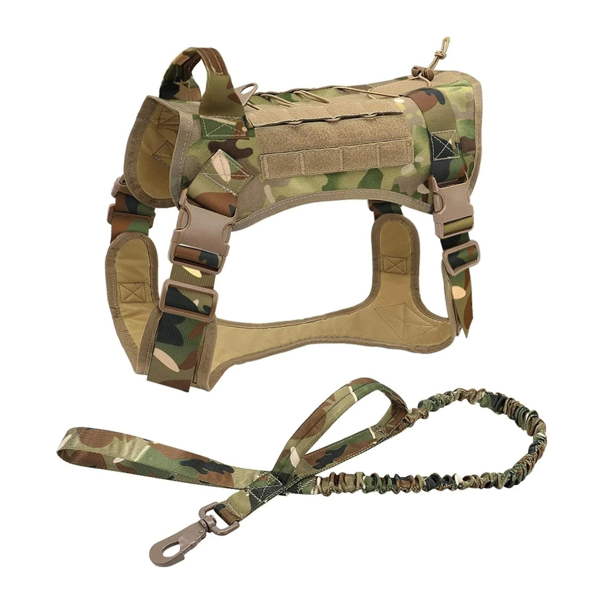 Tactical Dog Harness with Shock-Absorbing Leash – Set