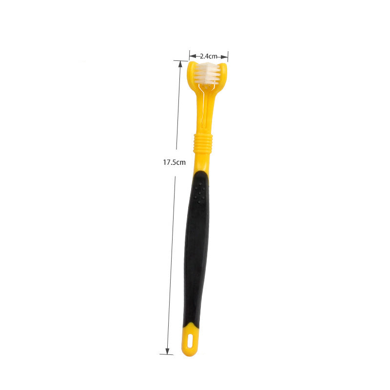 Brosse à dents à trois têtes pour animaux de compagnie – Nettoyage des dents multi-angles pour chiens et chats