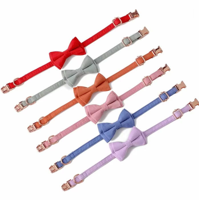 Collier pour Animal avec Nœud – Collier Ajustable en Velours