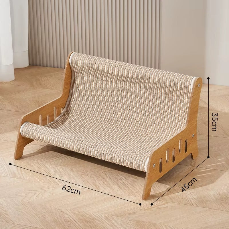 Cat Scratching Bed Sofa – Wooden Frame Lounge with Sisal Surface