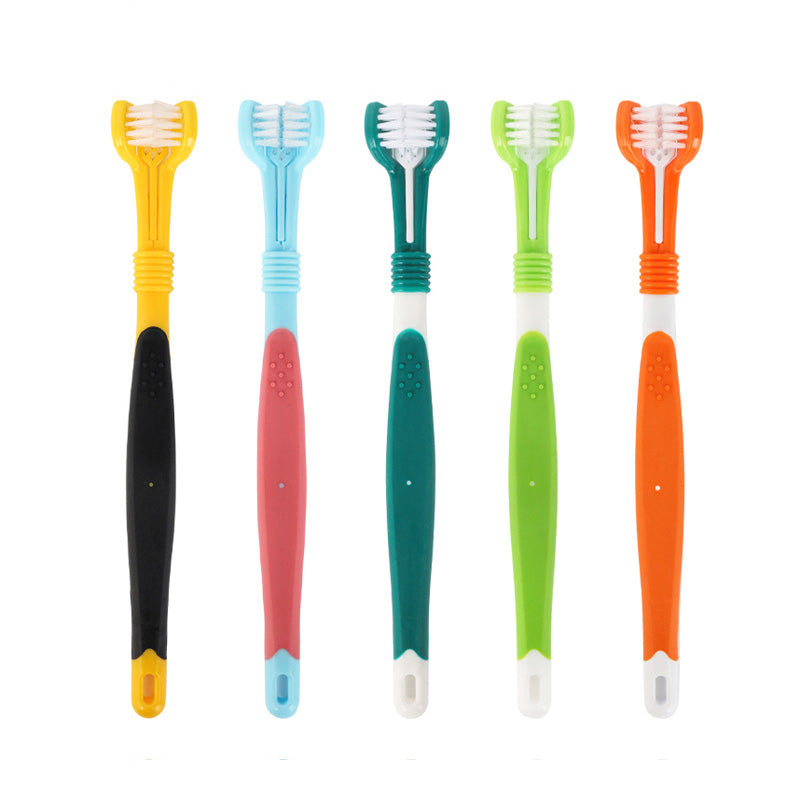 Brosse à dents à trois têtes pour animaux de compagnie – Nettoyage des dents multi-angles pour chiens et chats